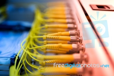 Fiber Optic With Servers In A Technology Data Center Stock Photo