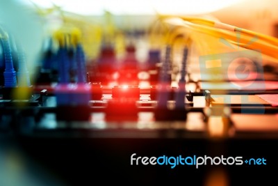 Fiber Optic With Servers In A Technology Data Center Stock Photo