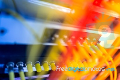 Fiber Optic With Servers In A Technology Data Center Stock Photo