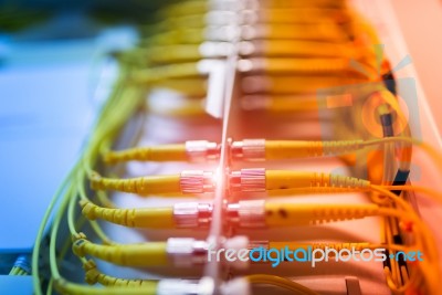 Fiber Optic With Servers In A Technology Data Center Stock Photo