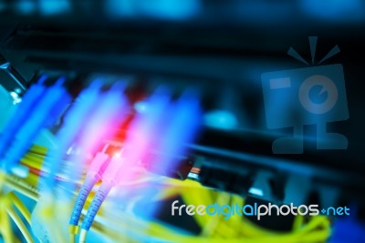 Fiber Optic With Servers In A Technology Data Center Stock Photo