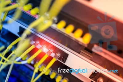 Fiber Optic With Servers In A Technology Data Center Stock Photo