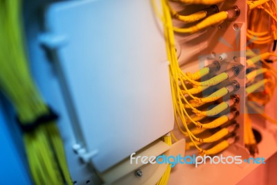 Fiber Optic With Servers In A Technology Data Center Stock Photo