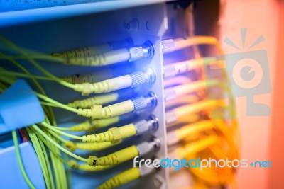 Fiber Optic With Servers In A Technology Data Center Stock Photo