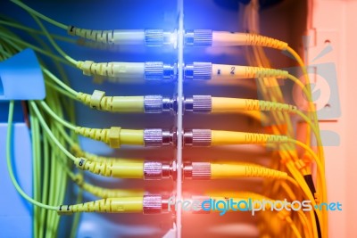 Fiber Optic With Servers In A Technology Data Center Stock Photo