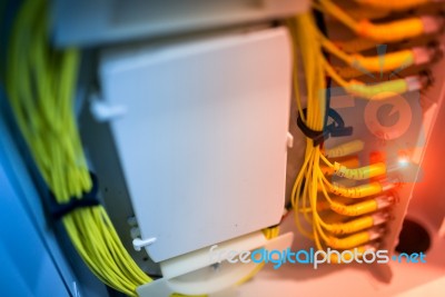 Fiber Optic With Servers In A Technology Data Center Stock Photo