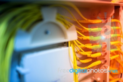 Fiber Optic With Servers In A Technology Data Center Stock Photo