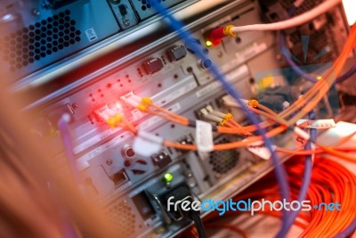 Fiber Optic With Servers In A Technology Data Center Stock Photo