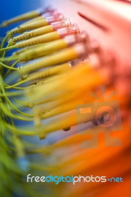 Fiber Optic With Servers In A Technology Data Center Stock Photo