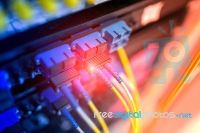 Fiber Optic With Servers In A Technology Data Center Stock Photo