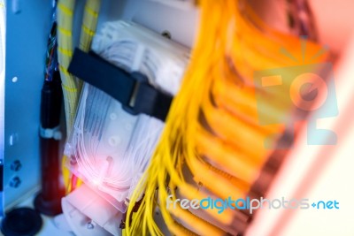 Fiber Optic With Servers In A Technology Data Center Stock Photo