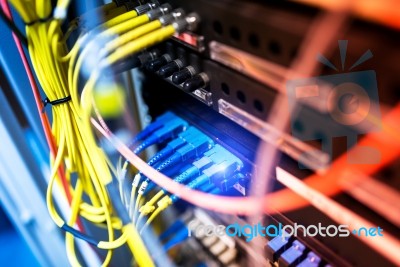 Fiber Optic With Servers In A Technology Data Center Stock Photo