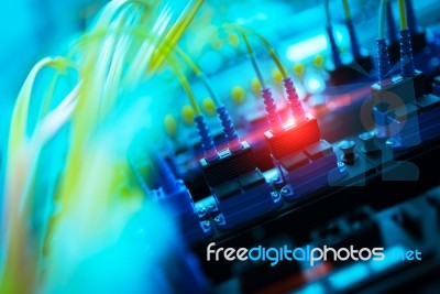 Fiber Optic With Servers In A Technology Data Center Stock Photo