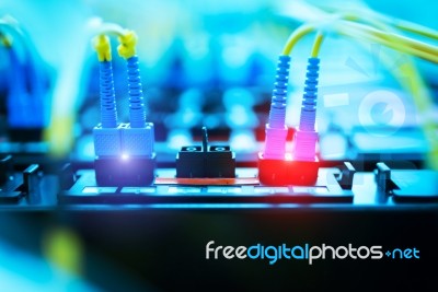 Fiber Optic With Servers In A Technology Data Center Stock Photo