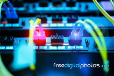 Fiber Optic With Servers In A Technology Data Center Stock Photo