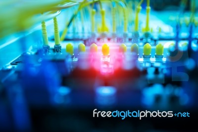 Fiber Optic With Servers In A Technology Data Center Stock Photo