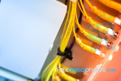 Fiber Optic With Servers In A Technology Data Center Stock Photo