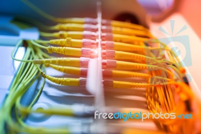 Fiber Optic With Servers In A Technology Data Center Stock Photo