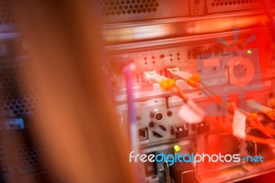 Fiber Optic With Servers In A Technology Data Center Stock Photo