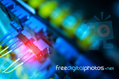 Fiber Optic With Servers In A Technology Data Center Stock Photo