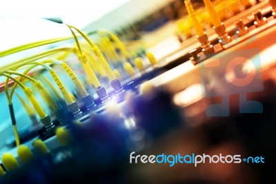 Fiber Optic With Servers In A Technology Data Center Stock Photo