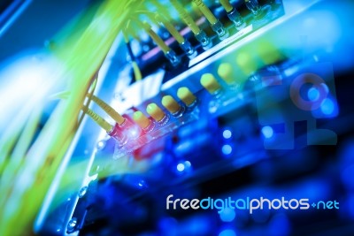 Fiber Optic With Servers In A Technology Data Center Stock Photo