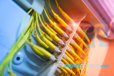 Fiber Optic With Servers In A Technology Data Center Stock Photo