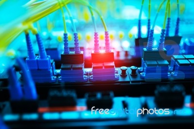 Fiber Optic With Servers In A Technology Data Center Stock Photo