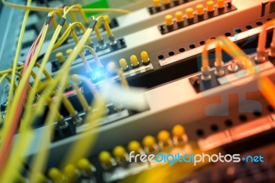 Fiber Optic With Servers In A Technology Data Center Stock Photo