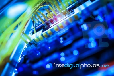 Fiber Optic With Servers In A Technology Data Center Stock Photo