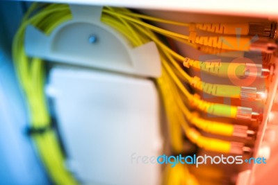 Fiber Optic With Servers In A Technology Data Center Stock Photo