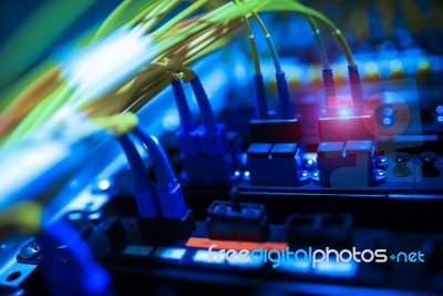 Fiber Optic With Servers In A Technology Data Center Stock Photo