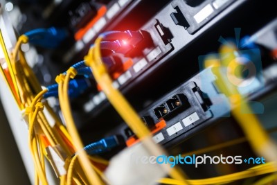 Fiber Optic With Servers In A Technology Data Center Stock Photo