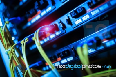 Fiber Optic With Servers In A Technology Data Center Stock Photo