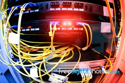 Fiber Optic With Servers In A Technology Data Center Stock Photo