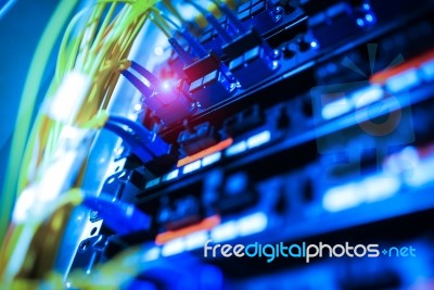 Fiber Optic With Servers In A Technology Data Center Stock Photo