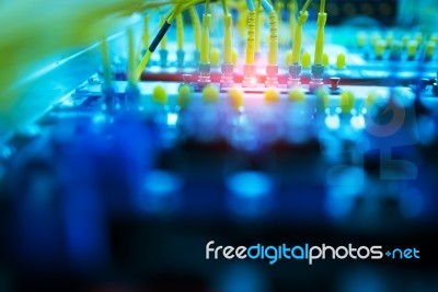 Fiber Optic With Servers In A Technology Data Center Stock Photo