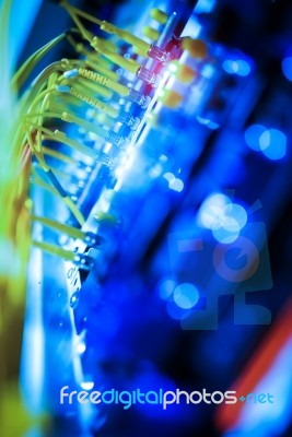 Fiber Optic With Servers In A Technology Data Center Stock Photo