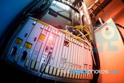 Fiber Optic With Servers In A Technology Data Center Stock Photo