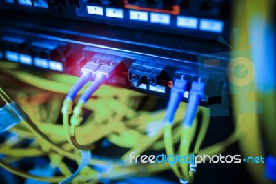 Fiber Optic With Servers In A Technology Data Center Stock Photo