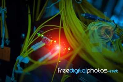 Fiber Optic With Servers In A Technology Data Center Stock Photo