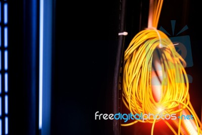 Fiber Optic With Servers In A Technology Data Center Stock Photo