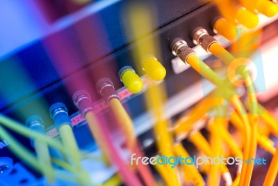 Fiber Optic With Servers In A Technology Data Center Stock Photo