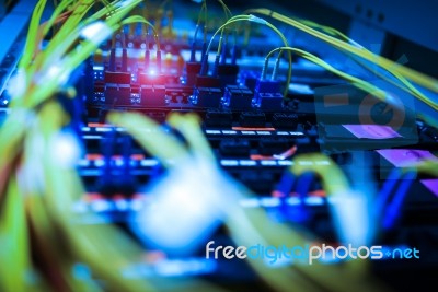 Fiber Optic With Servers In A Technology Data Center Stock Photo