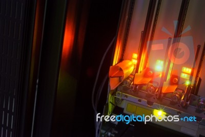 Fiber Optic With Servers In A Technology Data Center Stock Photo