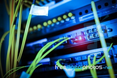 Fiber Optic With Servers In A Technology Data Center Stock Photo