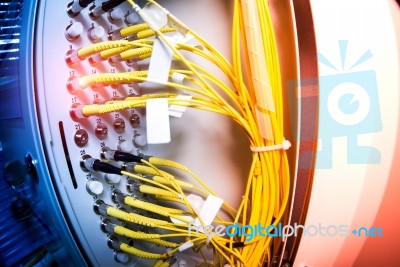 Fiber Optic With Servers In A Technology Data Center Stock Photo