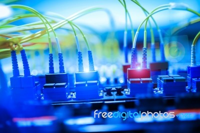 Fiber Optic With Servers In A Technology Data Center Stock Photo