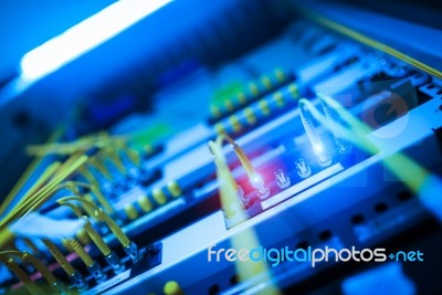 Fiber Optic With Servers In A Technology Data Center Stock Photo