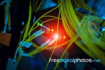 Fiber Optic With Servers In A Technology Data Center Stock Photo